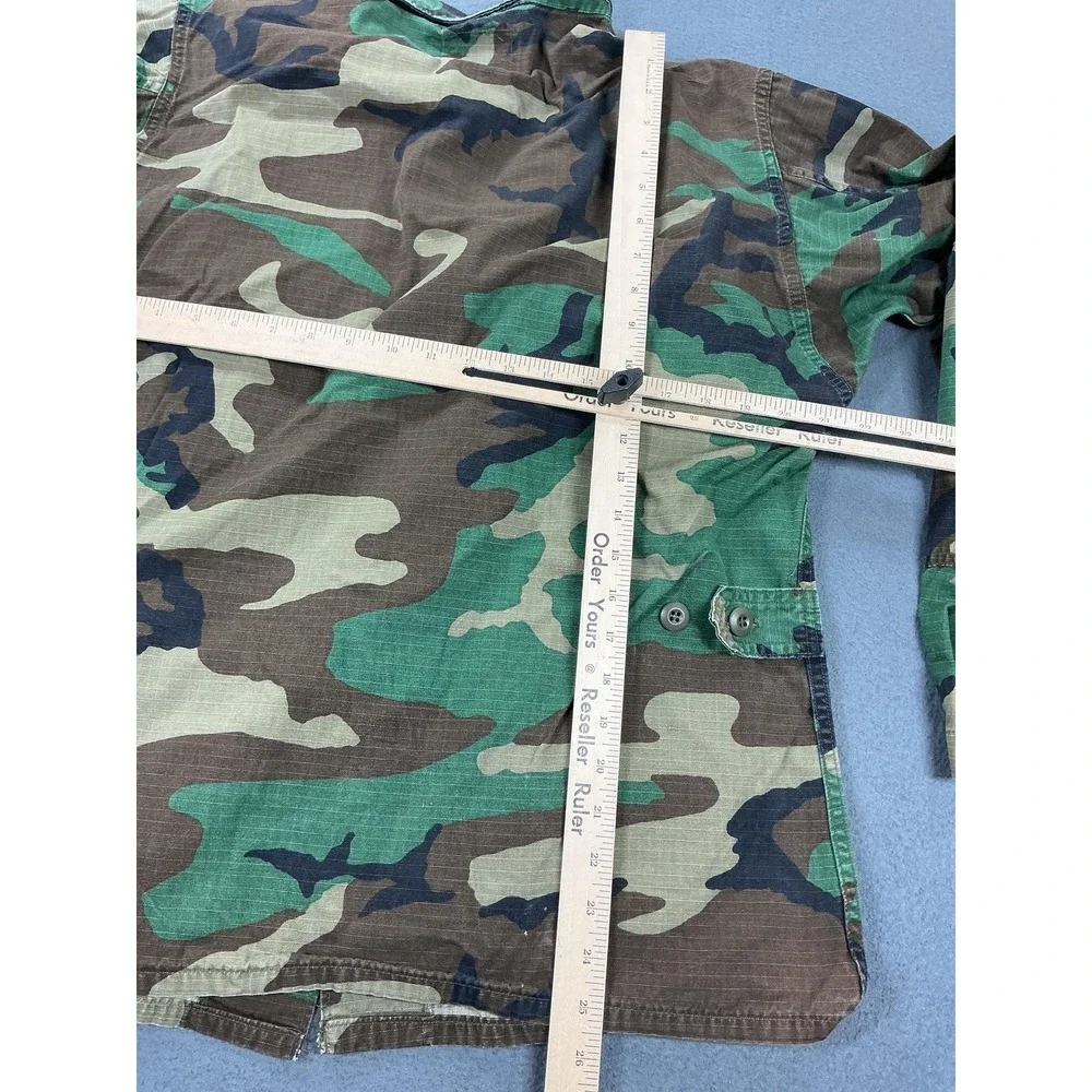Vintage US Military Jacket Mens Medium Regular Woodland Camo BDU Patches‎ 90s
